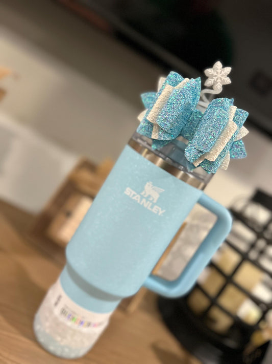 Stanley tumbler bow topper for straw Silver Cinderella spring love shack fancy everblooming rosette winter wonderland powder blue crush