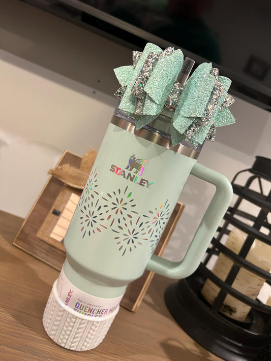 Glitter Tumbler Bow for Stanley, straw topper, blueberry milk  blue green aqua sea glass seaglass gloss winter wonderland silver mint julep