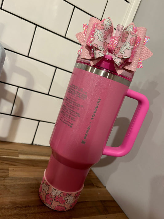 Stanley Tumbler Bow pink peony winter pink camelia flamingo Glitter Straw Topper valentine hot pink animal cracker cookie spring hearts