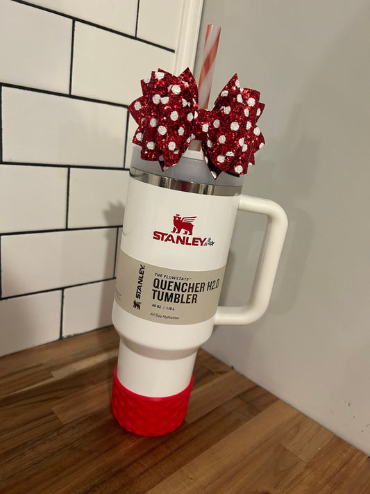 Glitter Tumbler Bow - Straw Topper Red White Polka Dot Minnie Valentines Day Mouse for Stanley