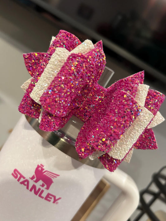 Stanley Tumbler Bow peony camelia fuchsia flamingo Straw Topper hot pink punch shimmer wicked Glinda winter wonderland crystal crush white