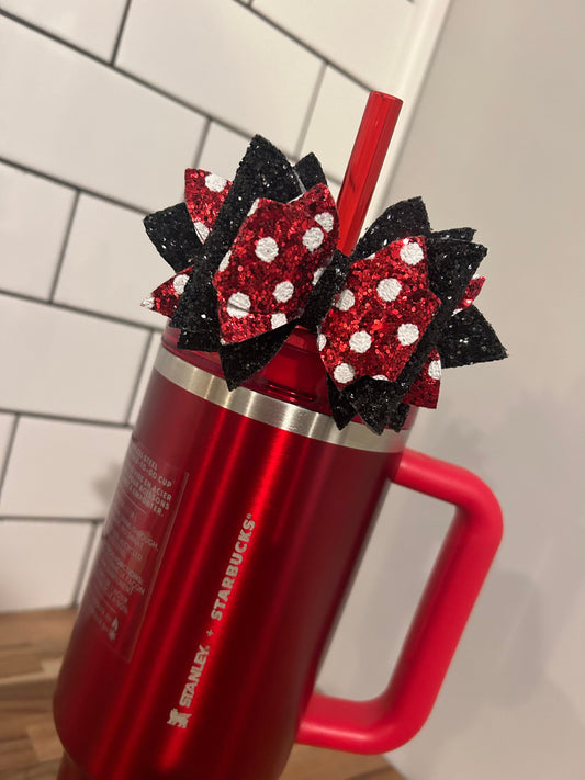 Tumbler Bow for Stanley Mouse Red Black Minnie White Polka Dot