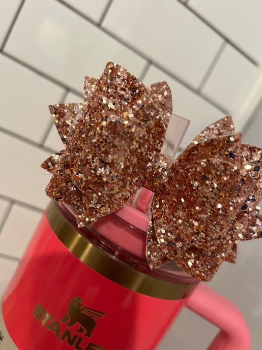 Glitter Tumbler Bow for Stanley, straw topper, copper gold rose gold glitter for calia oat milk cream gold for olive pearl pumpkin spice