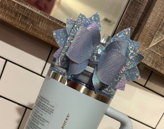 Stanley tumbler bow topper for straw iridescent light blue Silver Cinderella stanley Starbucks spring love shack fancy everblooming rosettes