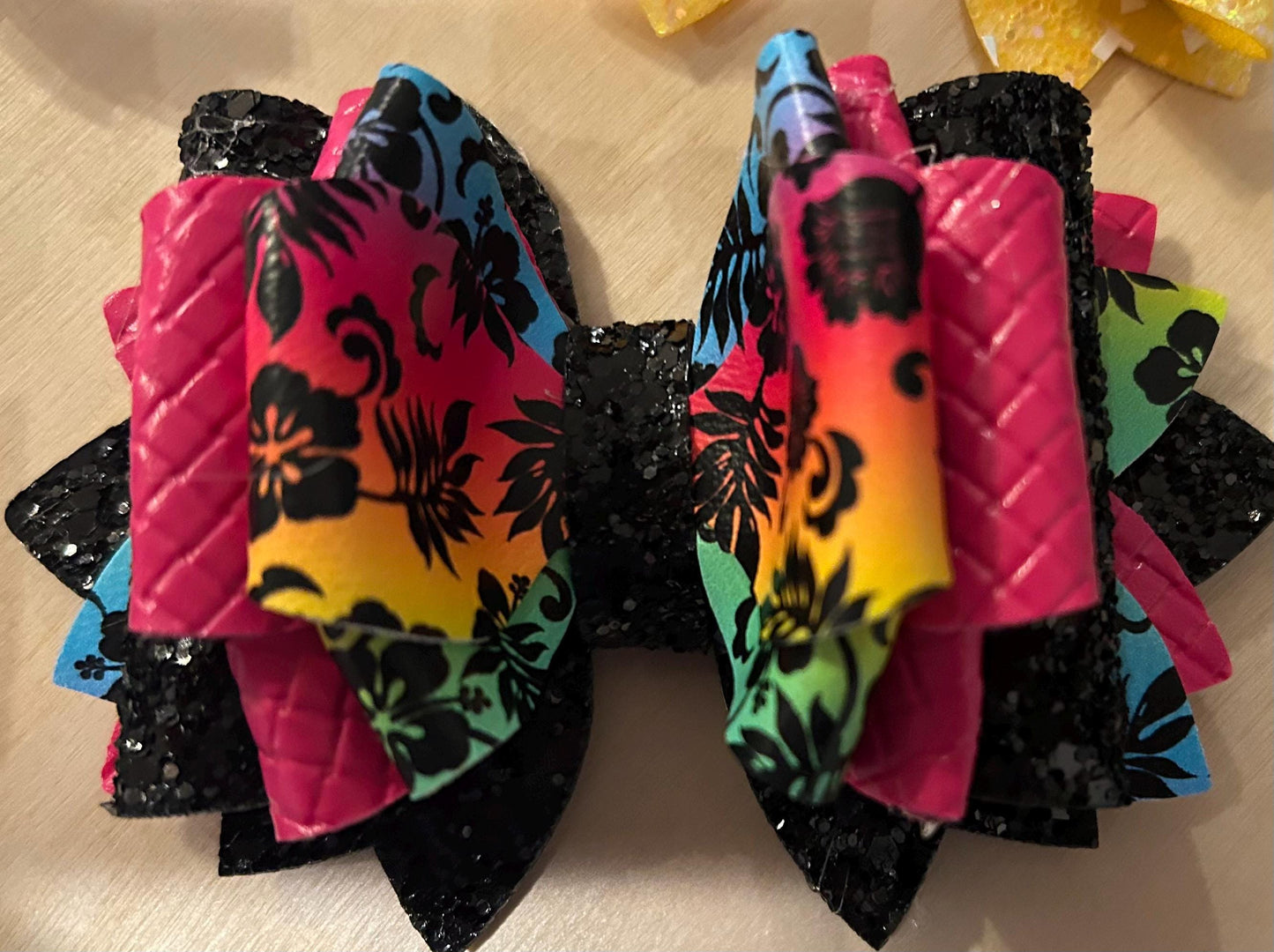 Can customize colors, Glitter Tumbler Bow for Stanley, straw topper, spring rainbow pink orange hibiscus black teal purple yellow flower