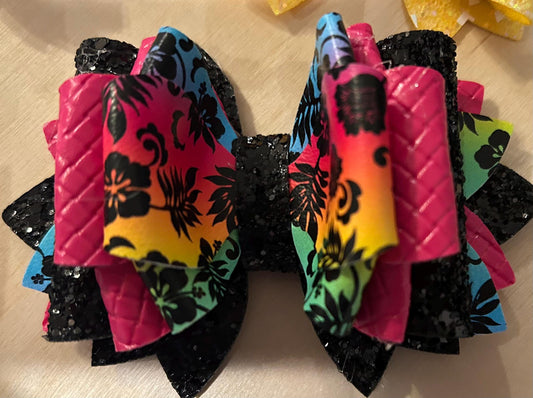 Can customize colors, Glitter Tumbler Bow for Stanley, straw topper, spring rainbow pink orange hibiscus black teal purple yellow flower