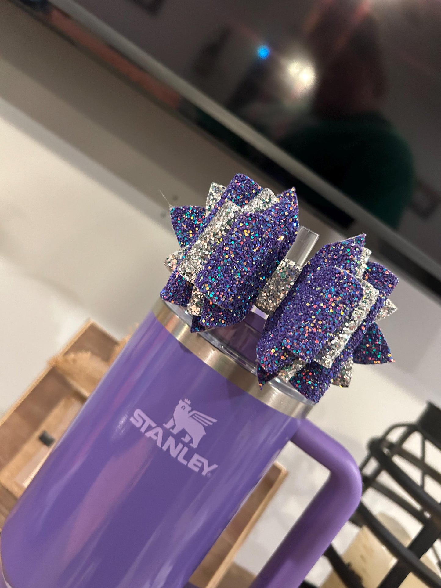 Stanley Tumbler Bow diamond Glitter Straw Topper lavender purple lilac pastel amethyst winter wonderland dahlia shimmer