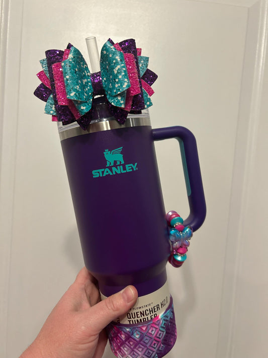 Glitter Tumbler Bow for Stanley, straw topper teal purple hot pink camelia deep purple paradise pink punch