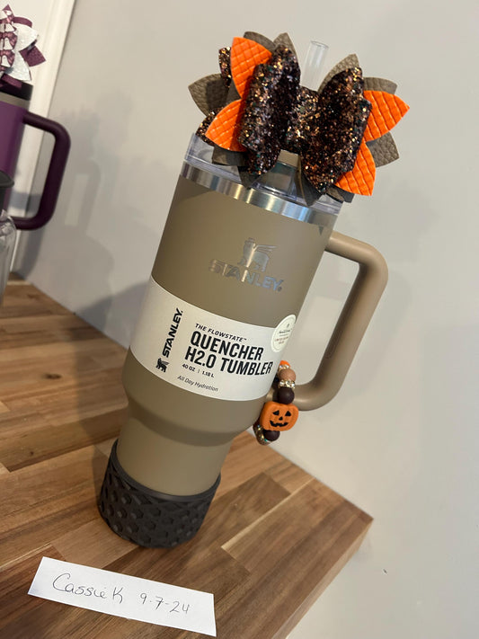 Glitter Tumbler Bow for Stanley, straw topper, basic brown orange turkey pumpkin spice coffee fall orange clay thanksgiving chocolate gold