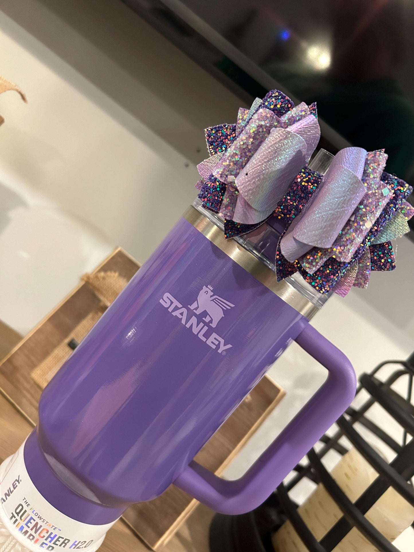 Stanley Tumbler Bow diamond Glitter Straw Topper lavender purple lilac pastel amethyst winter wonderland happy thoughts dahlia shimmer