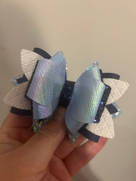 Blue navy iridescent white glitter Mother’s Day Tumbler Bow for Stanley, straw topper for blue spruce