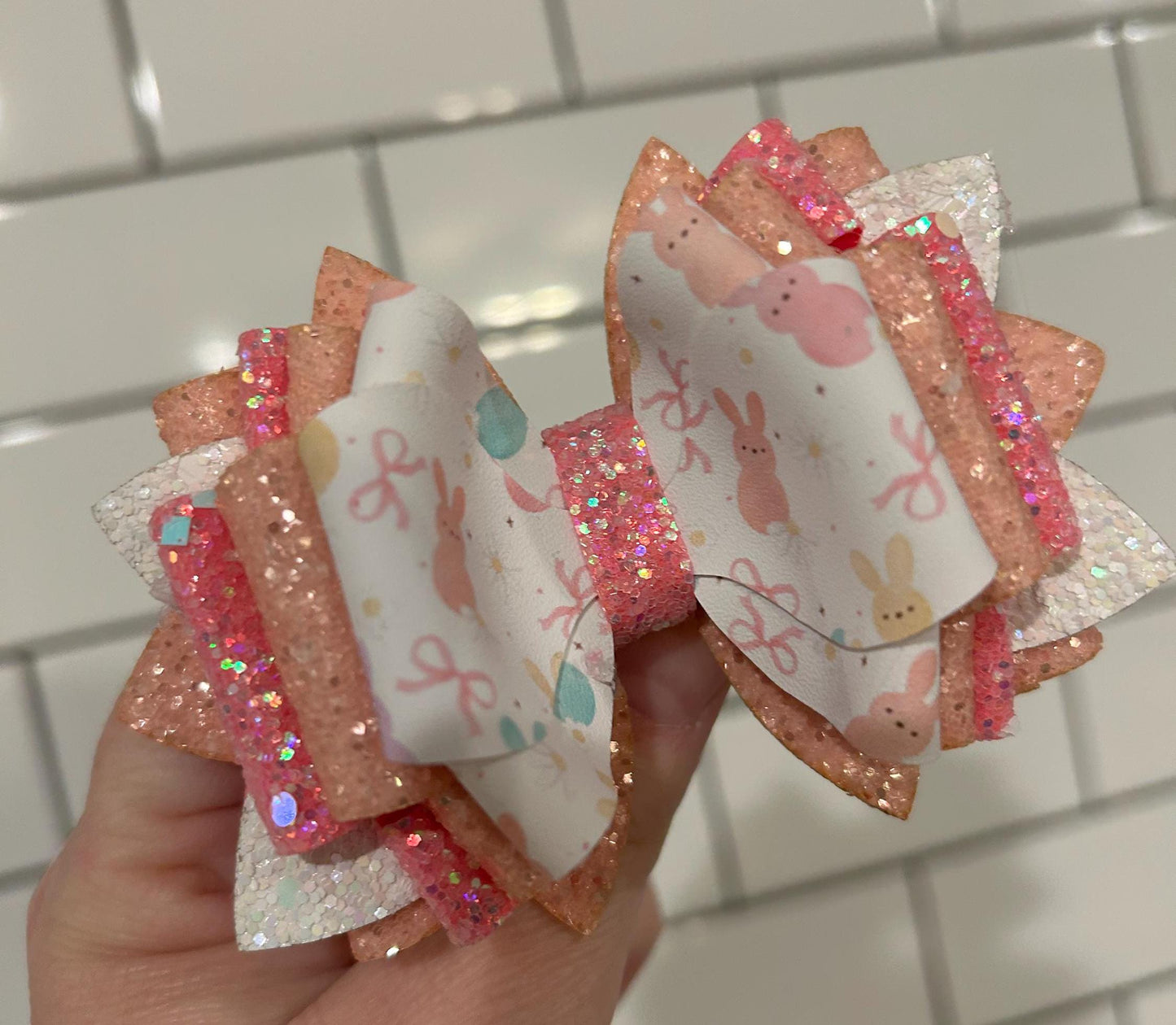 Can customize colors Glitter Tumbler Bow for Stanley, straw topper, Easter peeps bunny pastel lavender white pink purple creamsicle peach