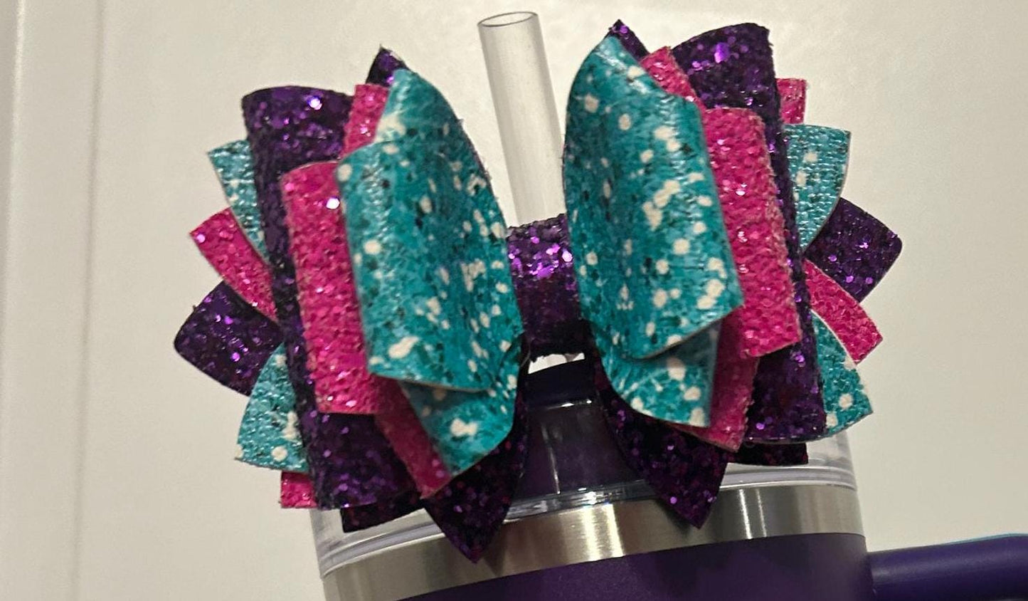 Glitter Tumbler Bow for Stanley, straw topper teal purple hot pink camelia deep purple paradise pink punch