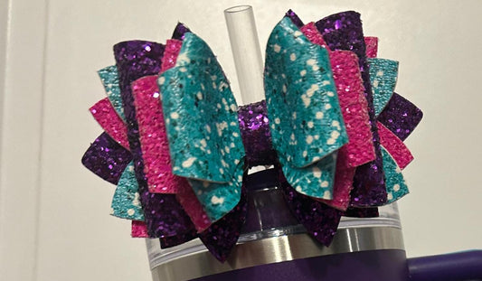 Glitter Tumbler Bow for Stanley, straw topper teal purple hot pink camelia deep purple paradise pink punch