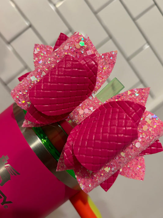 Stanley Tumbler Bow pink peony camelia fuchsia flamingo Glitter Straw Topper valentine hot pink cranberry punch shimmer wicked Glinda