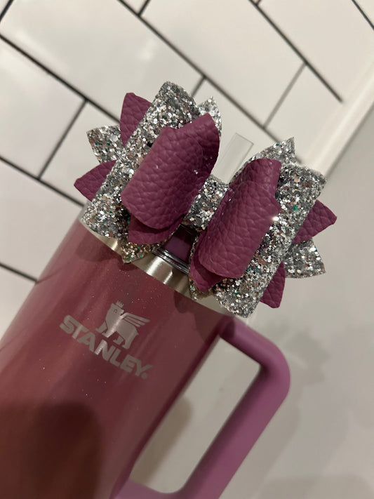 Glitter Tumbler Bow for Stanley, straw topper, mauve shimmer primrose purple glitter silver