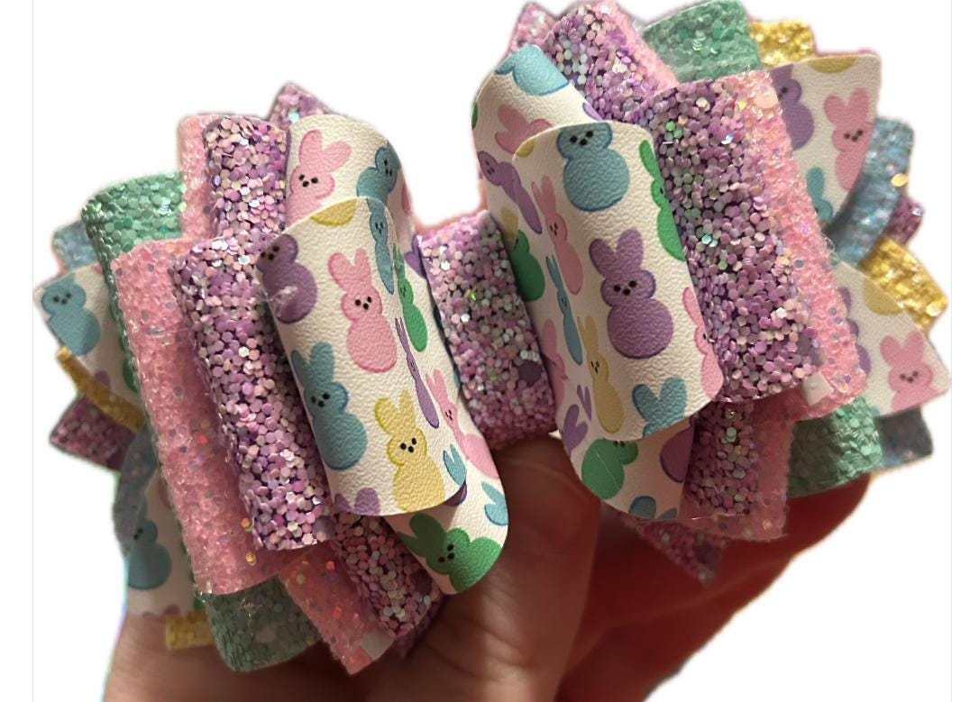 Can customize colors, Glitter Tumbler Bow for Stanley, straw topper, Easter peeps bunny pastel lavender white pink purple mint glitter