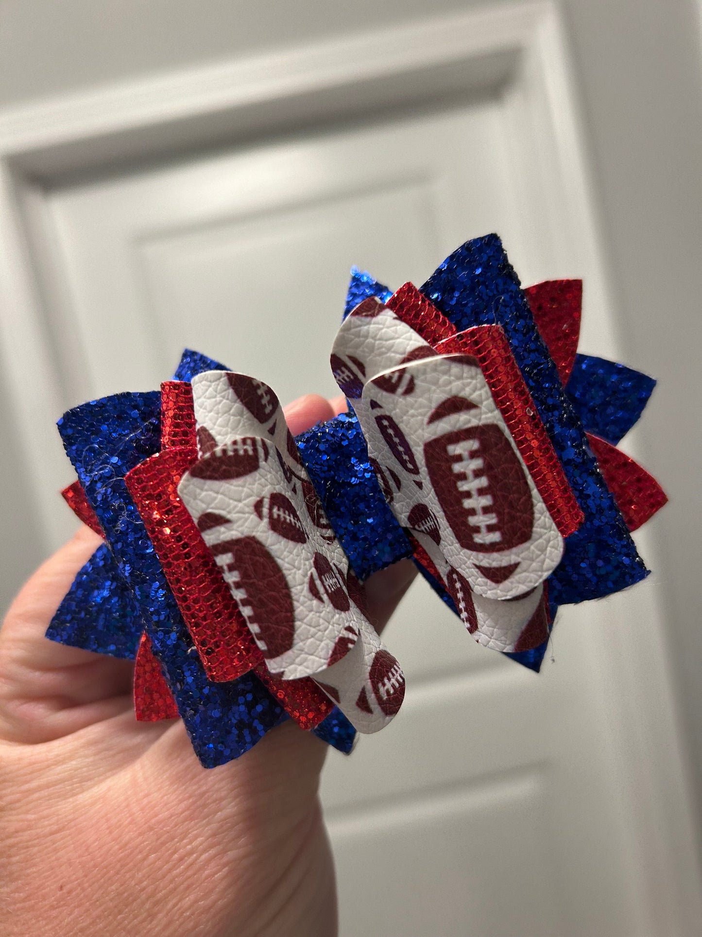 Stanley custom football Tumbler Bow bills Glitter Straw Topper brown beige gold white red blue green with your custom team colors patriots
