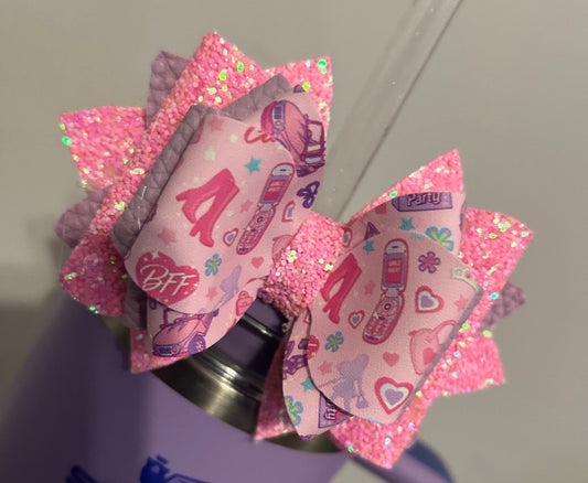 Custom barbie inspired girl doll Tumbler Bow for Stanley, straw topper Lavender white glitter or pebble purple