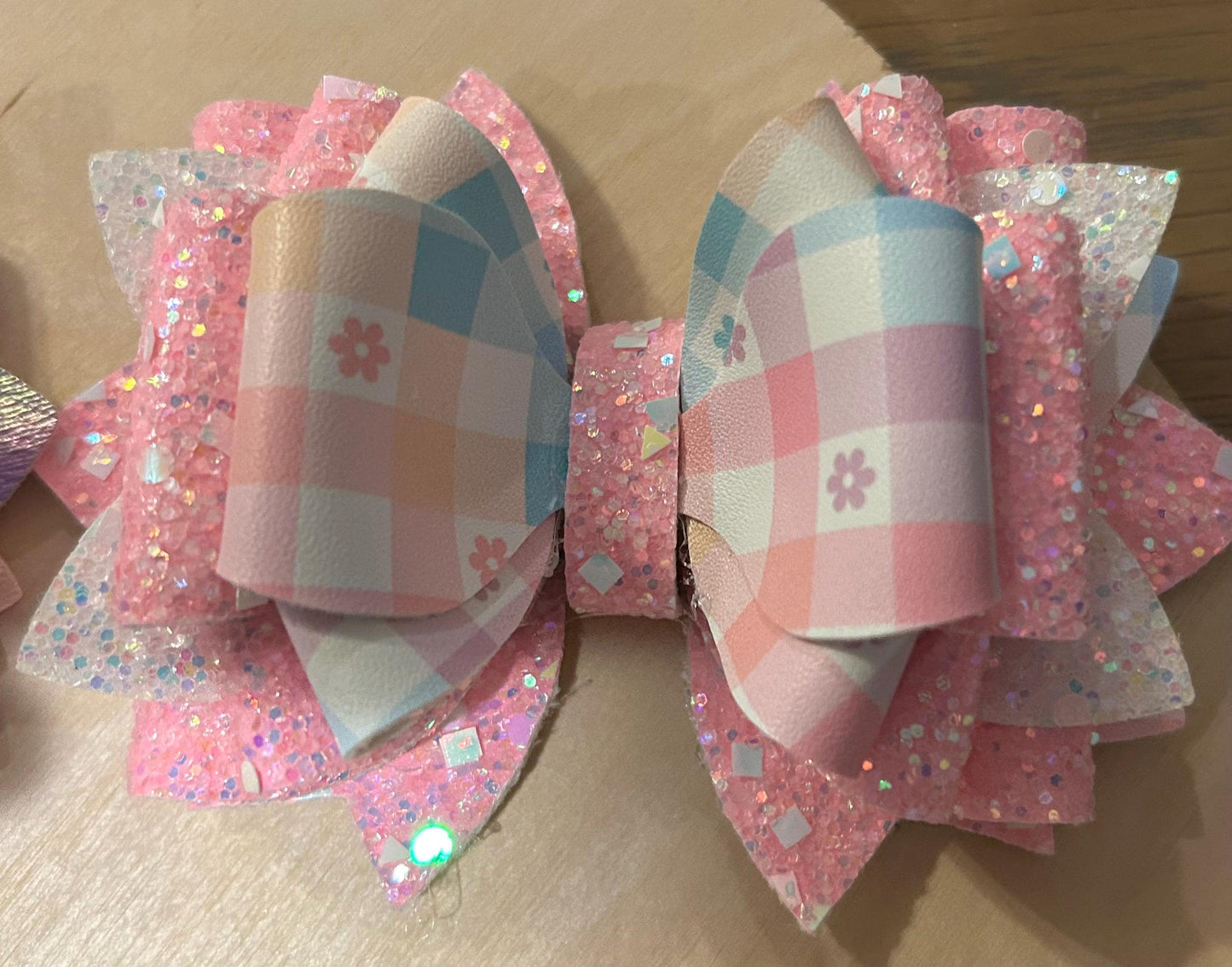 Can customize colors, Glitter Tumbler Bow for Stanley, straw topper, Easter peeps bunny pastel lavender white pink purple check glitter