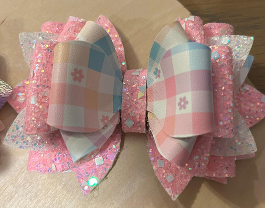 Can customize colors, Glitter Tumbler Bow for Stanley, straw topper, Easter peeps bunny pastel lavender white pink purple check glitter