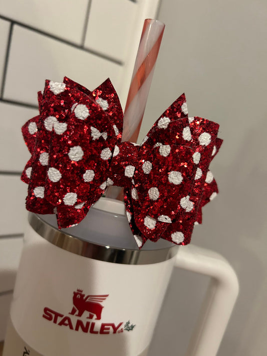 Glitter Tumbler Bow - Straw Topper Red White Polka Dot Minnie Valentines Day Mouse for Stanley