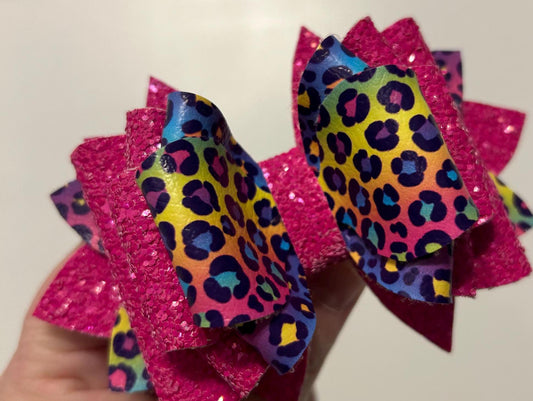 Colorful leopard like Lisa frank Tumbler Bow for Stanley, straw topper pink, purple, yellow orange neon camelia fuchsia lavender