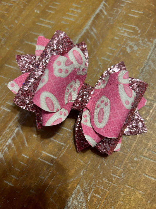 Tumbler Bow for Stanley, straw topper, Easter peeps bunny feet pastel white pink rabbit glitter