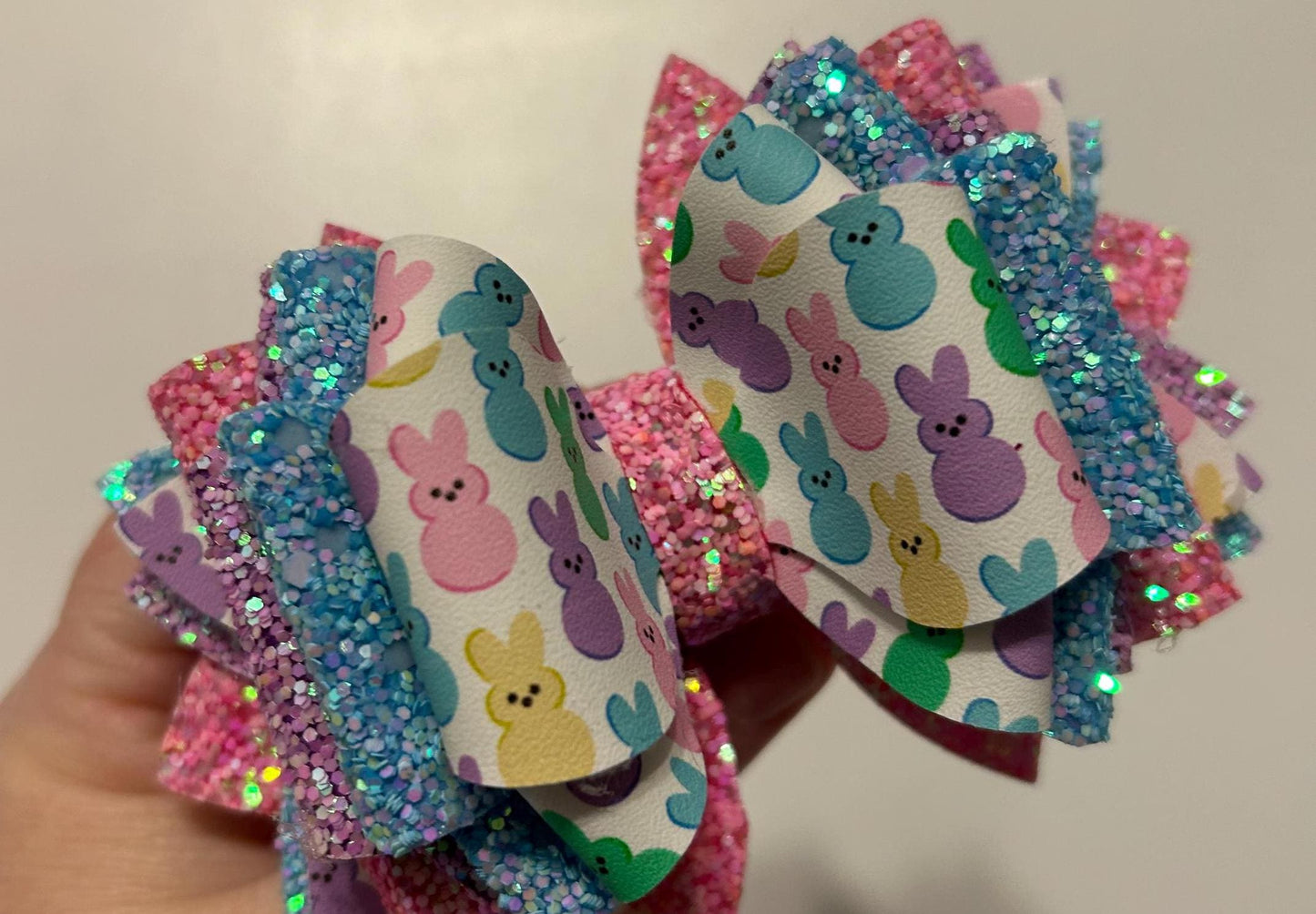 Can customize colors! Glitter Tumbler Bow for Stanley, straw topper, Easter peeps bunny pastel lavender white pink purple mint peach glitter