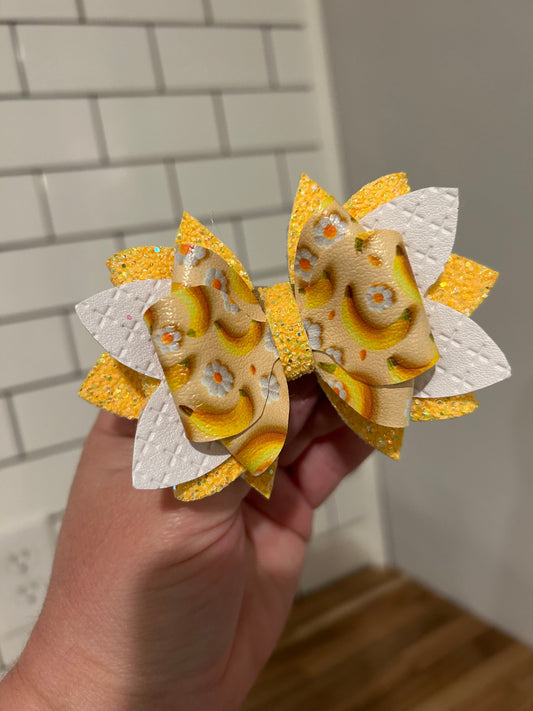 Glitter Tumbler Bow for Stanley, straw topper, yellow white orange banana fruit nectarine