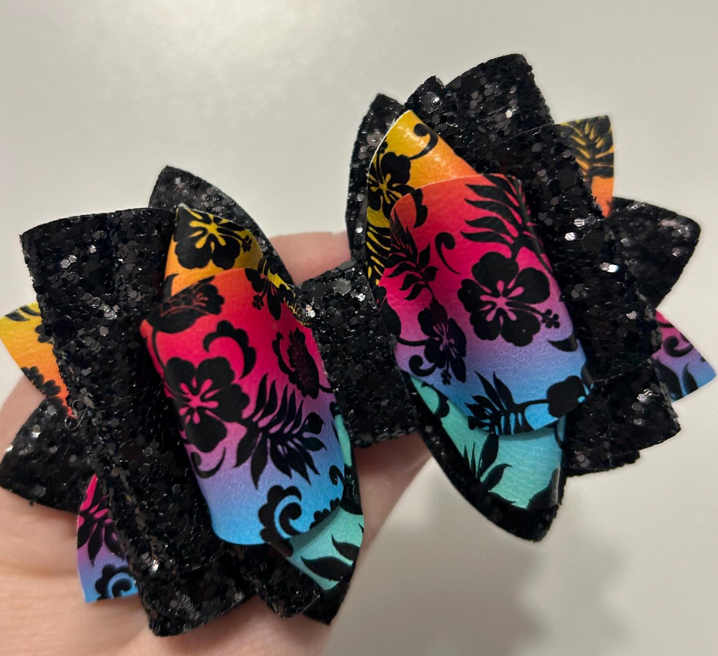 Stanley Tumbler Bow Glitter Straw Topper black silver chroma green midnight glitz hibiscus flowers tropical fuchsia pink teal purple blue