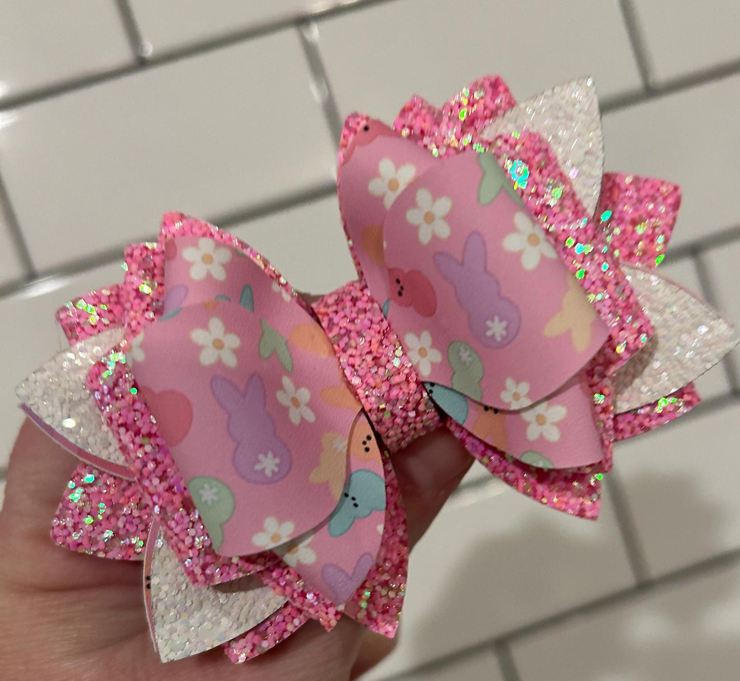 Can customize colors Glitter Tumbler Bow for Stanley, straw topper, Easter peeps bunny pastel lavender white sizzling pink mint glitters