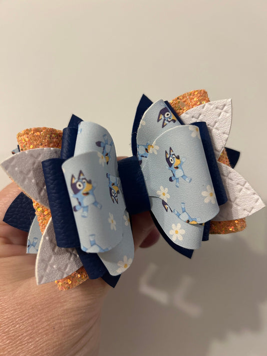 Bluey Tumbler Bow for Stanley, straw topper with blue pebble azure navy royal peach glitter