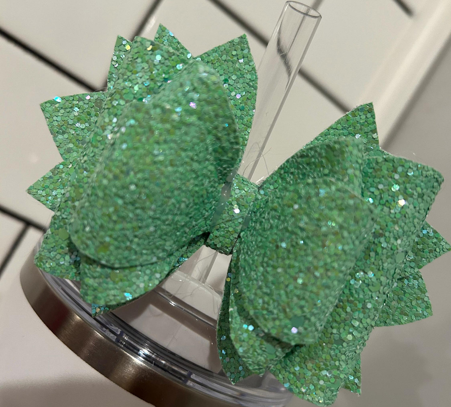 Stanley Tumbler Bow green Glitter Straw Topper  jade lime citron mint