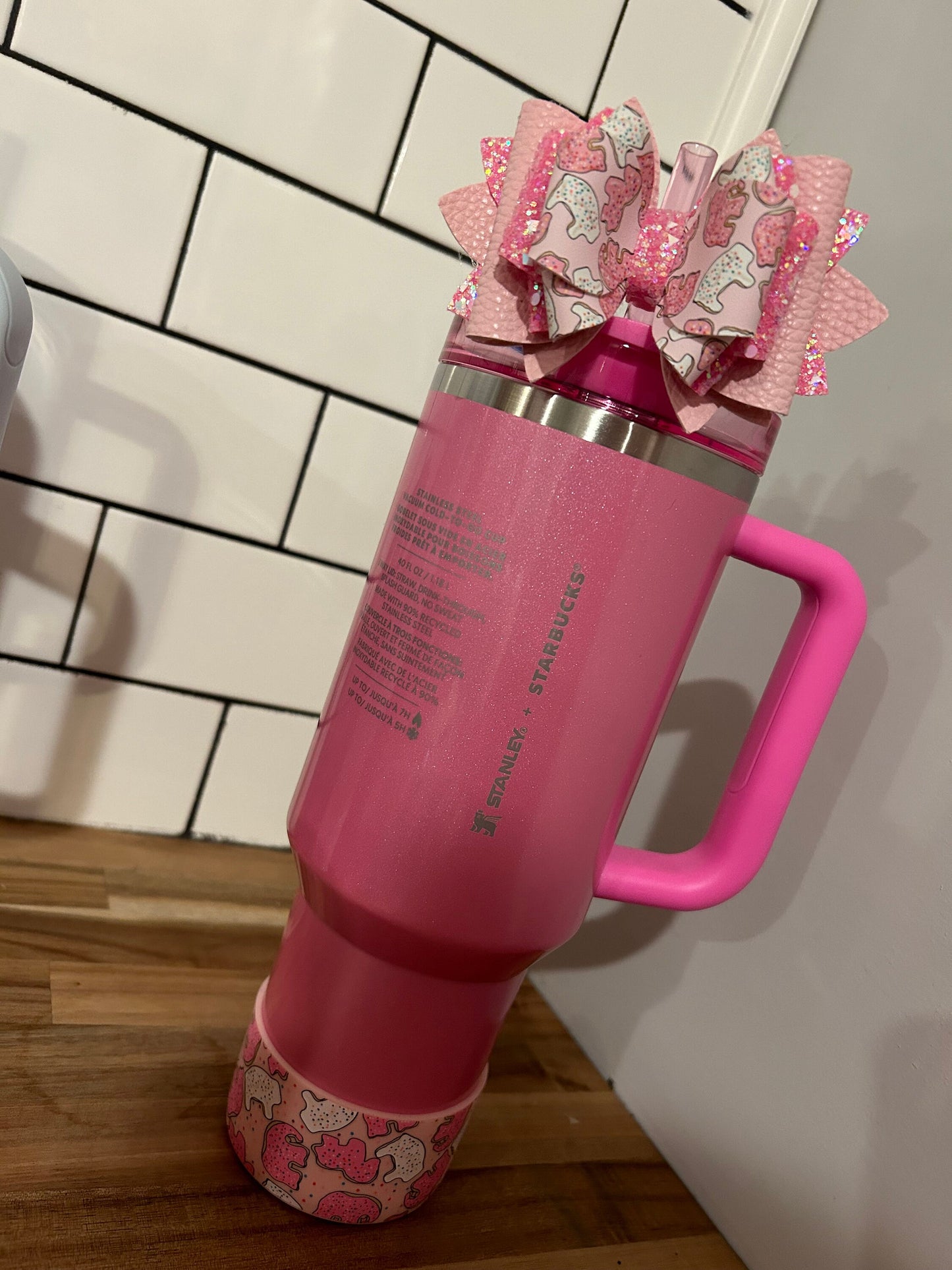Stanley Tumbler Bow pink peony winter pink camelia flamingo Glitter Straw Topper valentine hot pink animal cracker cookie spring hearts