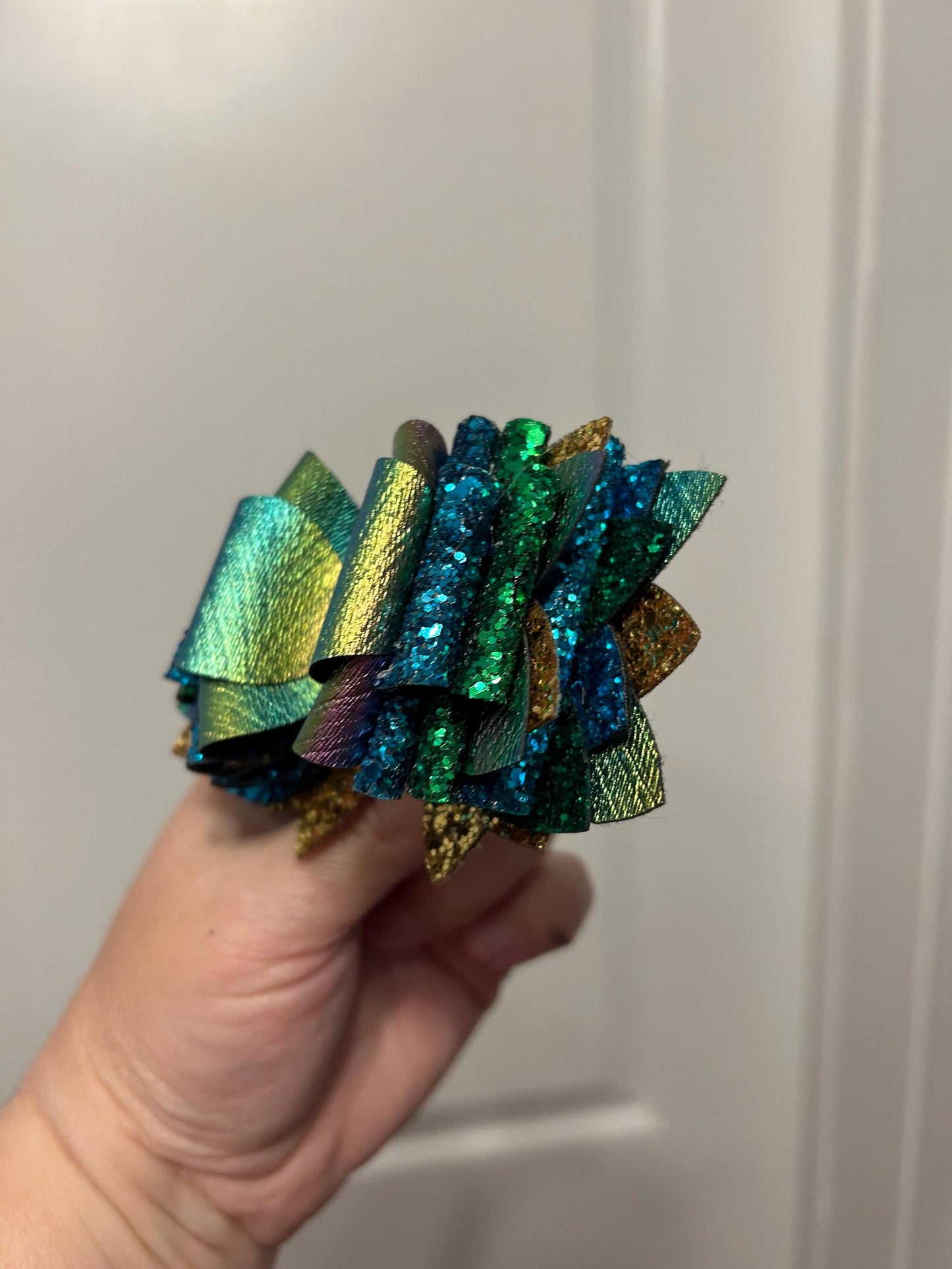 Peacock Tumbler Bow for Stanley, blue green yellow teal iridescent marine meadow splash alpine evergreen aquamarine