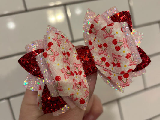 Stanley Tumbler Bow, cherry cherries  pink peony red white fuchsia flamingo Glitter Straw Topper hot pink cranberry green yellow orange teal