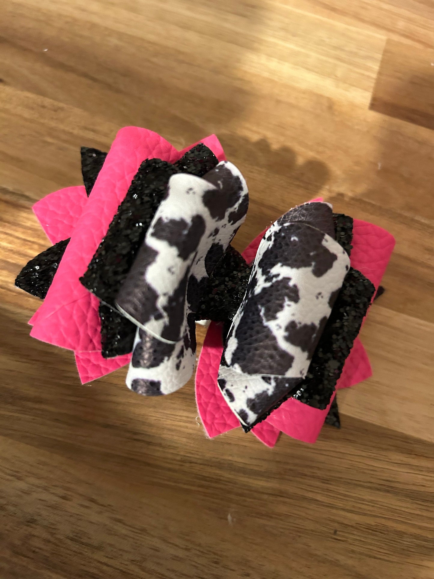 Pink Black and White Cow Tumbler Bow for Stanley Straw Topper