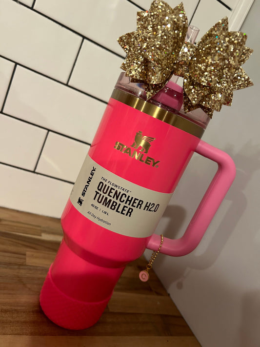 Gold Glitter Tumbler Bow for Stanley, straw topper, pink parade chocolate gold country gold