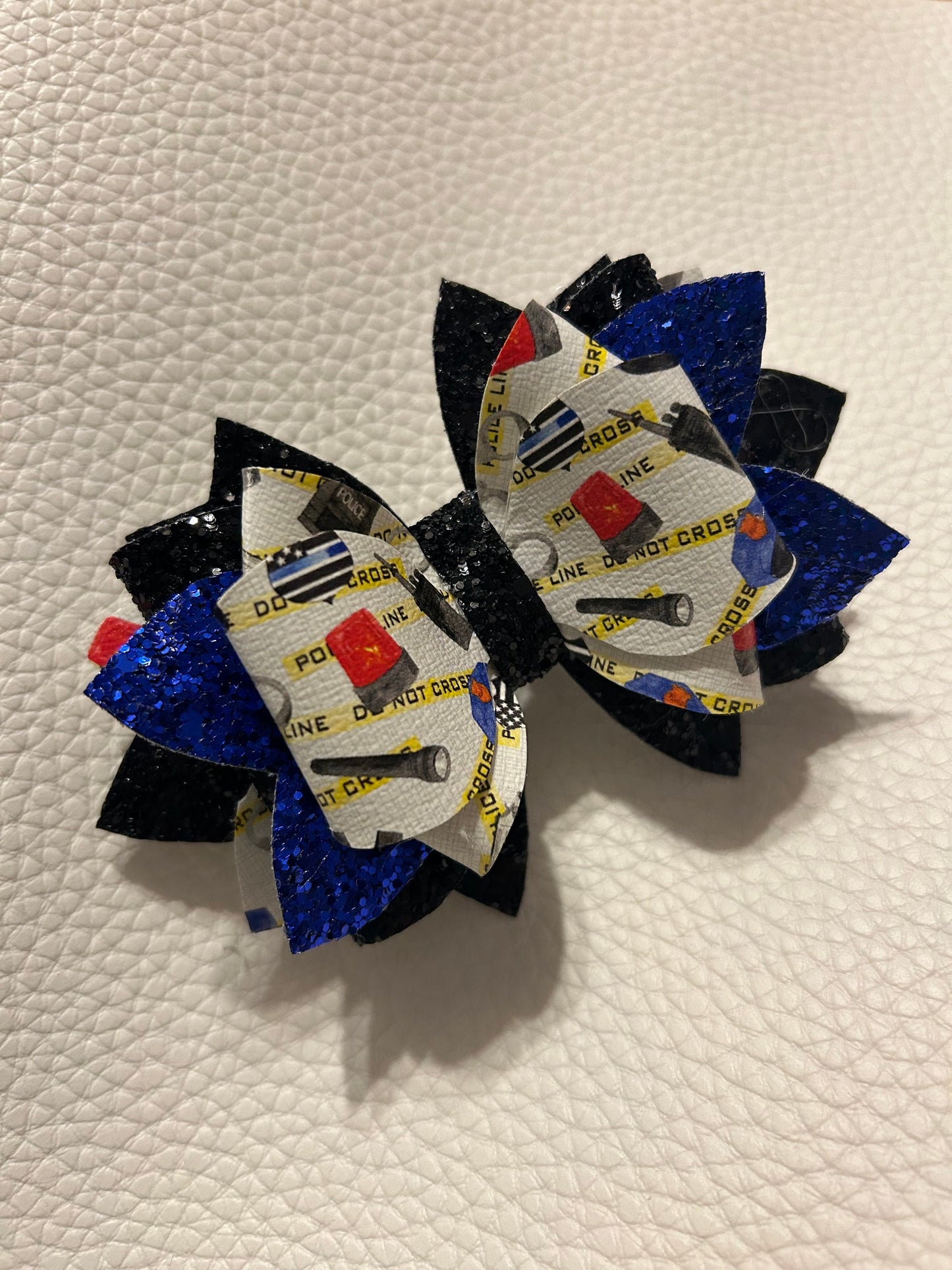 Glitter Tumbler Bow for Stanley, straw topper, police law enforcement blue red white black