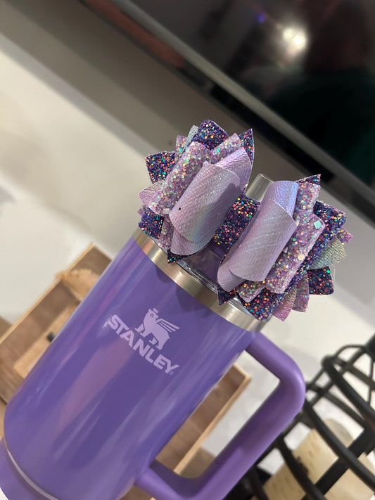 Stanley Tumbler Bow diamond Glitter Straw Topper lavender purple lilac pastel amethyst winter wonderland happy thoughts dahlia shimmer
