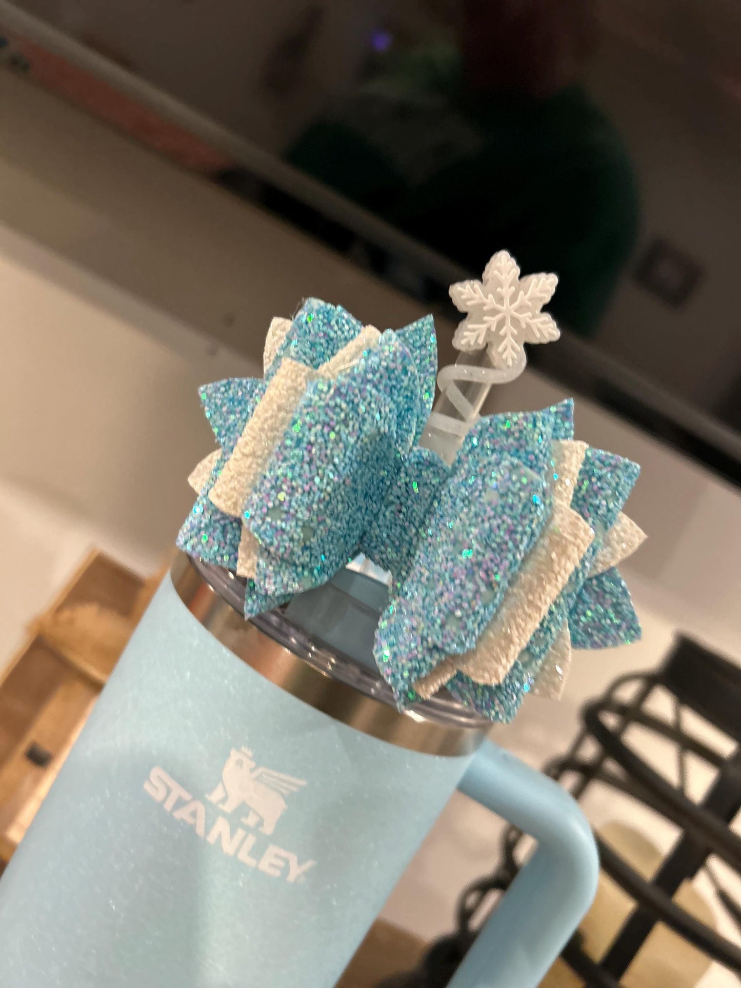 Stanley tumbler bow topper for straw Silver Cinderella spring love shack fancy everblooming rosette winter wonderland powder blue crush