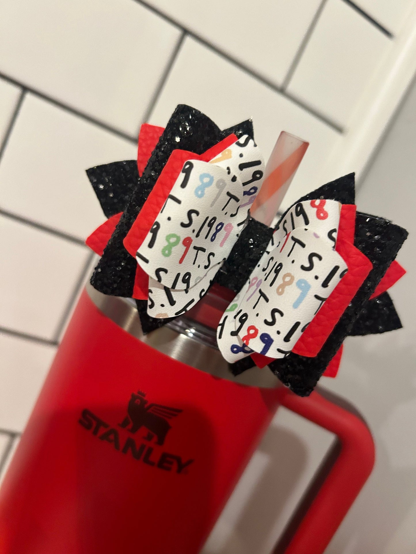 Taylor Swift Swifties 1989 Tumbler Bow for Stanley, straw topper black white red lava azure blue green lavender custom colors eras midnights