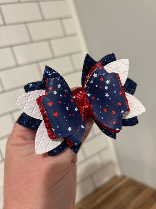 Glitter Tumbler Bow for Stanley, straw topper, red white blue patriotic navy USA glitter flag star stripes and 4th of July fireworks