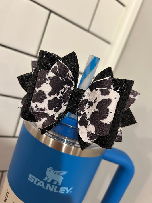 Black and White Cow Tumbler Bow for Stanley Straw Topper