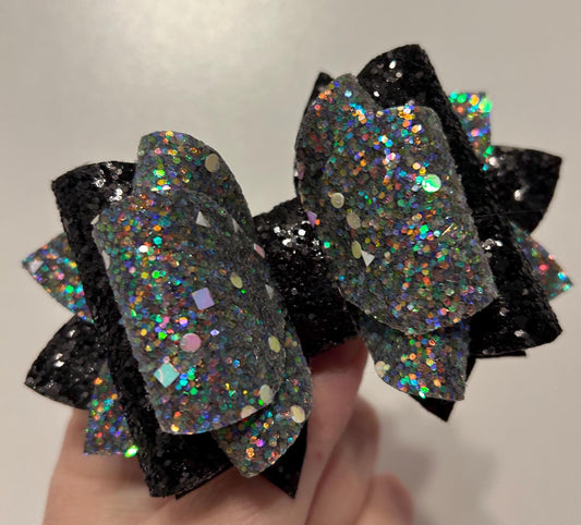 Stanley Tumbler Bow Glitter Straw Topper  black silver chroma chrome iridescent moon star purple sparkle midnight glitz glam silver