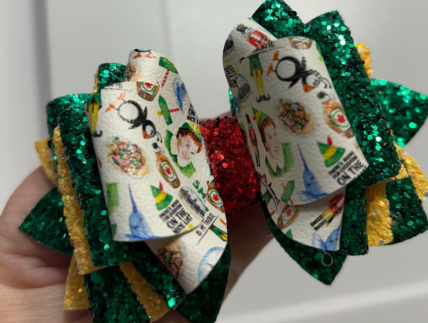 Glitter Tumbler Bow for Stanley, straw topper, Christmas tree cake little holiday Debbie cake  snowflake red cake green ELF movie inspired