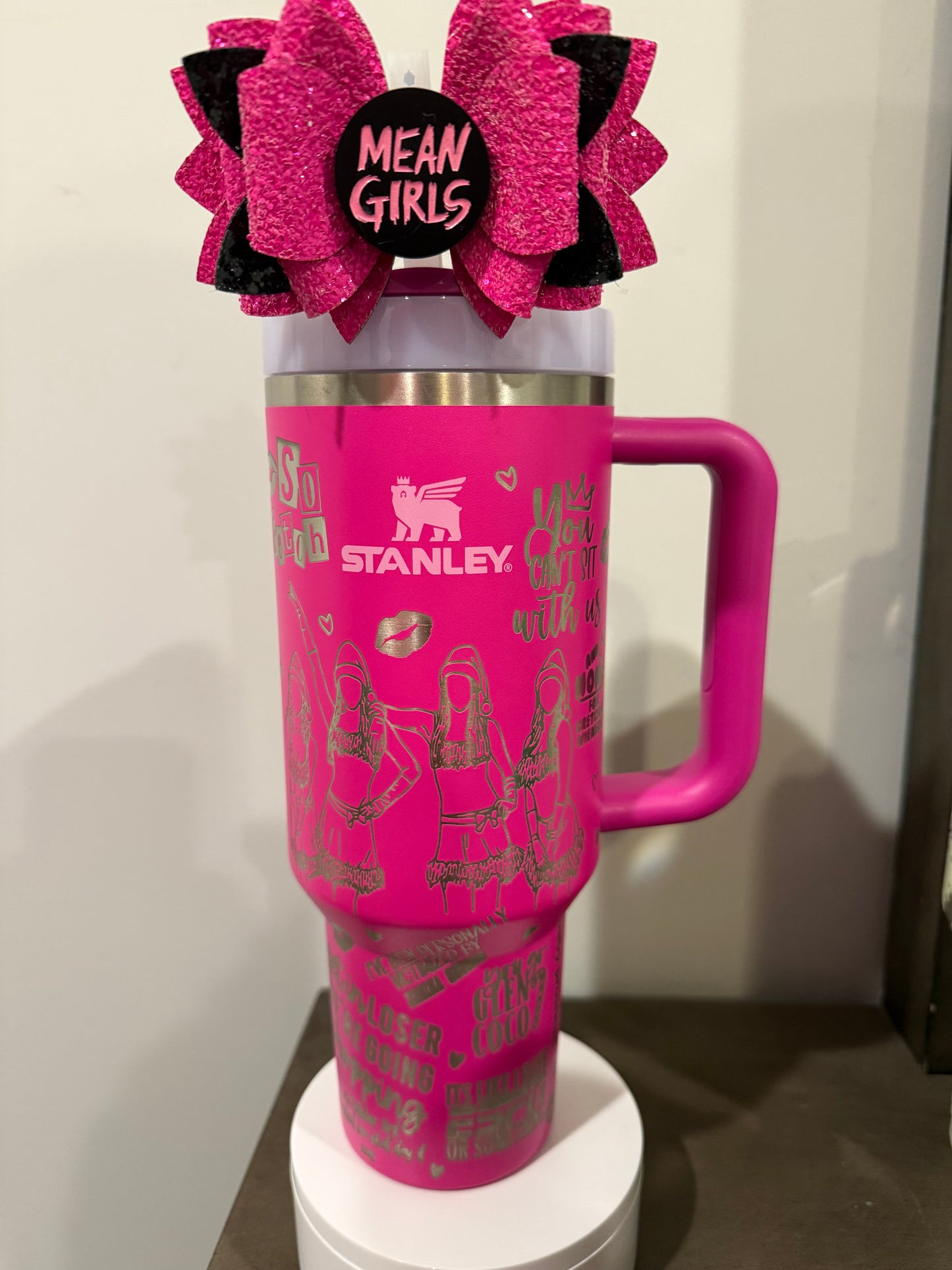 Engraved Stanley Quencher 2.0 pink tumbler viloet blossom 40oz, Mean Girls theme