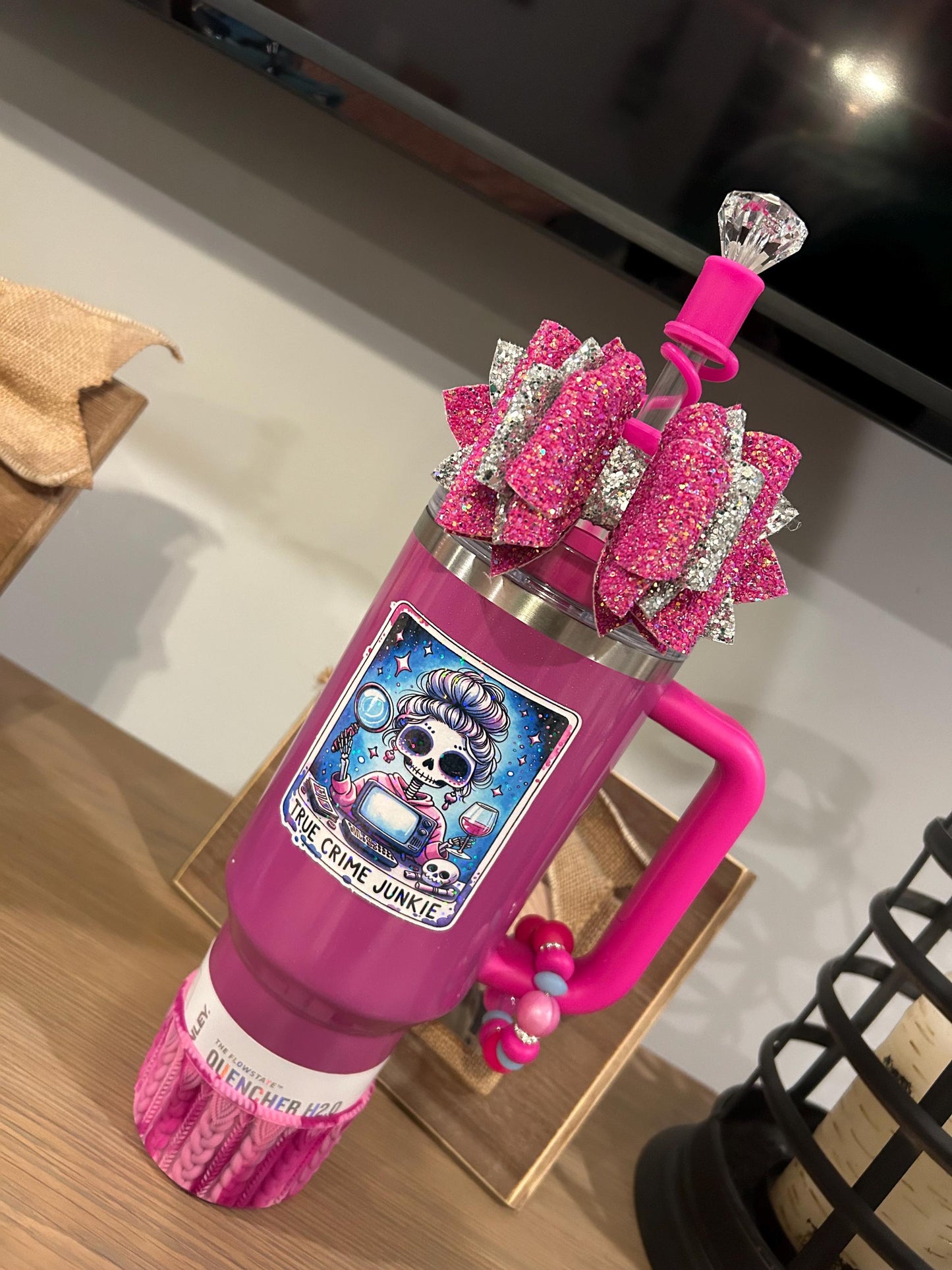 Stanley Tumbler Bow peony camelia fuchsia flamingo Straw Topper hot pink punch shimmer winter wonderland crystal crush berry silver