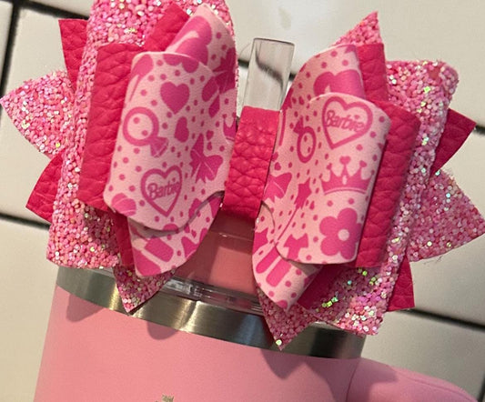 Pink fuchsia icon Tumbler Bow for Stanley, straw topper pink light hot pink fuchsia girl doll inspired makeup fashion hearts lip kiss